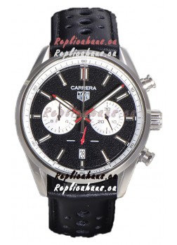 Tag Heuer Carrera Chronograph 43 Swiss Quartz Replica Watch Black Dial Leather Strap 