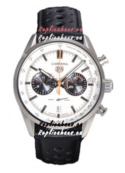 Tag Heuer Carrera Chronograph 43 Swiss Quartz Replica Watch White Dial Leather Strap