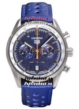 Tag Heuer Carrera Chronograph 43 Swiss Quartz Replica Watch Blue Dial Leather Strap