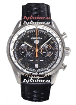 Tag Heuer Carrera Chronograph 43 Swiss Quartz Replica Watch Black Dial Leather Strap