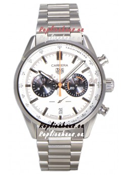 Tag Heuer Carrera Chronograph 43 Swiss Quartz Replica Watch White Dial Steel Strap 