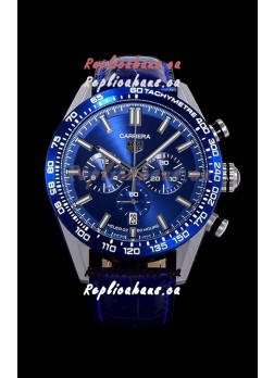 Tag Heuer Carrera Swiss Quartz Movement Replica Watch in Blue Dial - Blue Leather Strap