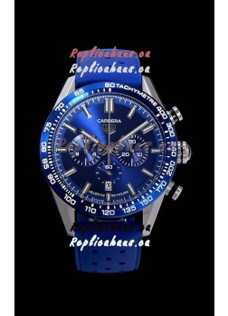 Tag Heuer Carrera Swiss Quartz Movement Replica Watch in Blue Dial - Blue Rubber Strap