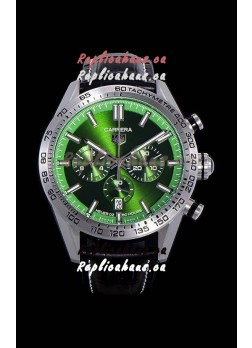 Tag Heuer Carrera Swiss Quartz Movement Replica Watch in Green Dial - Black Leather Strap