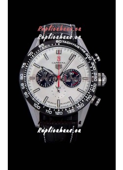 Tag Heuer Carrera Swiss Quartz Movement Replica Watch in White Dial - Black Leather Strap