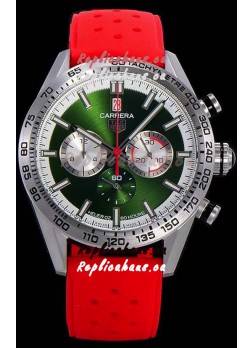 Tag Heuer Carrera Swiss Quartz Movement Replica Watch in Green Dial - Red Rubber Strap