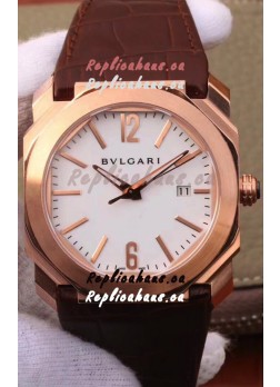 Bvlgari Octo Roma Edition 1:1 Mirror Replica in Rose Gold - White Dial 