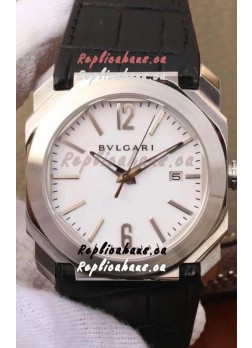 Bvlgari Octo Roma Edition 1:1 Mirror Replica in 904L Steel Casing - White Dial Leather Strap