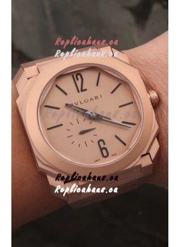 Bvlgari Octo Finissmo Edition 1:1 Mirror Replica Rose Gold Sandblasted Ceramic Casing and Strap 