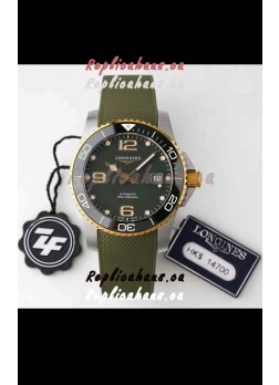 Longines HydroConquest 1:1 Swiss Replica Watch in Grey Dial Rubber Strap Yellow Gold Bezel