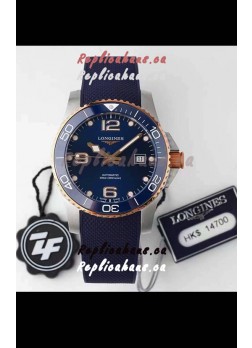 Longines HydroConquest 1:1 Swiss Replica Watch in Blue Dial Rubber Strap Rose Gold Bezel