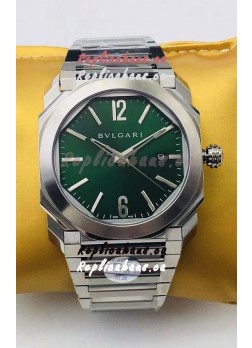 Bvlgari Octo Roma Edition 1:1 Mirror Replica in 904L Steel Casing - Green Dial 