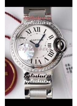 Ballon De Cartier Swiss Quartz 1:1 Mirror Quality 28MM in Steel Casing White Dial 