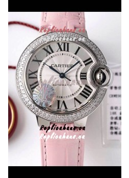 Ballon De Cartier Swiss Automatic 1:1 Mirror Quality 33MM in Stainless Steel Casing - Diamonds Bezel