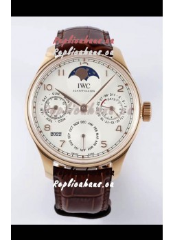 IWC Portuguese Perpetual Calendar Rose Gold Swiss Replica Watch REF. IW503302