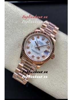 Rolex Datejust 278275 31MM Swiss Replica in 904L Steel Rose Gold in White Pearl Dial - 1:1 Mirror Replica