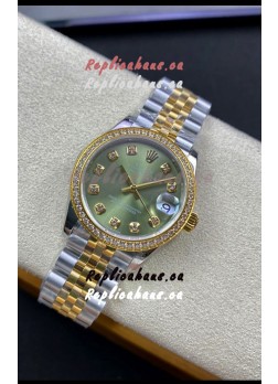 Rolex Datejust 31MM Swiss Replica in 904L Steel Two Tone Yellow Green Dial 1:1 Mirror Replica