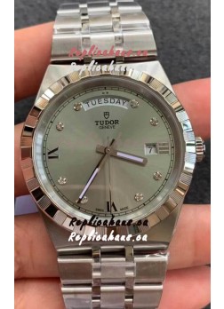 Tudor Royal Edition Watch - 1:1 Mirror Replica in Steel Casing - Grey Diamonds Dial