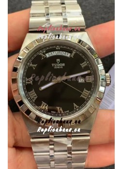 Tudor Royal Edition Watch - 1:1 Mirror Replica in Steel Casing - Black Roman Dial 