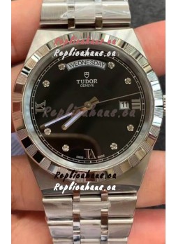 Tudor Royal Edition Watch - 1:1 Mirror Replica in Steel Casing - Black Diamonds Dial