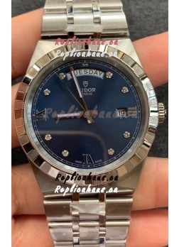 Tudor Royal Edition Watch - 1:1 Mirror Replica in Steel Casing - Blue Diamonds Dial
