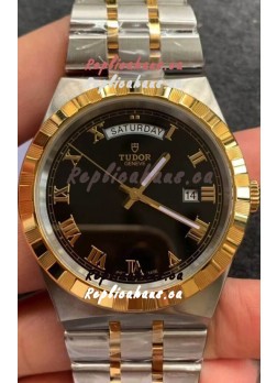 Tudor Royal Edition Watch - 1:1 Mirror Replica in Two Tone Casing - Black Roman Dial