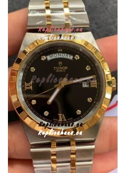Tudor Royal Edition Watch - 1:1 Mirror Replica in Two Tone Casing - Black Diamonds Dial