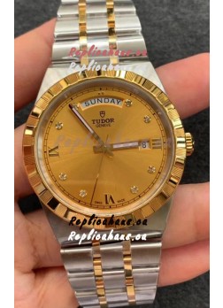 Tudor Royal Edition Watch - 1:1 Mirror Replica in Two Tone Casing - Gold Diamonds Dial