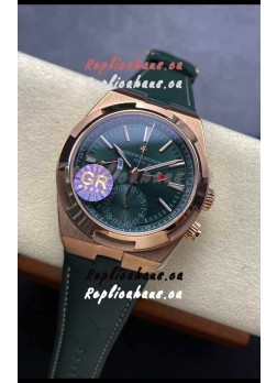 Vacheron Constantin Overseas Dual Time Rose Gold 1:1 Mirror Swiss Replica Watch in Green Dial
