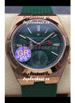 Vacheron Constantin Overseas Dual Time Rose Gold 1:1 Mirror Swiss Replica Watch in Green Dial