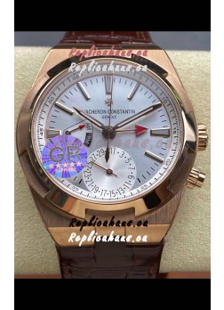 Vacheron Constantin Overseas Dual Time Rose Gold 1:1 Mirror Swiss Replica Watch in Steel Dial