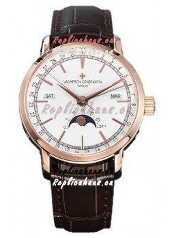 Vacheron Constantin Traditionelle Complete Calendar Rose Gold Plating White Dial Swiss Replica