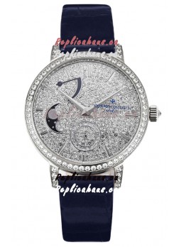 Vacheron Constantin Traditionelle Moon Phase Diamond Paved Dial in White Gold Swiss Replica