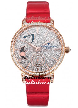 Vacheron Constantin Traditionelle Moon Phase Diamond Paved Dial in Rose Gold Swiss Replica