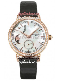 Vacheron Constantin Traditionelle Moon Phase Mother of Pearl Dial in Rose Gold Swiss Replica