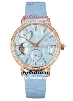Vacheron Constantin Traditionelle Moon Phase Blue Mother of Pearl Dial in Rose Gold Swiss Replica