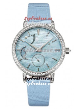 Vacheron Constantin Traditionelle Moon Phase Blue Mother of Pearl Dial in Steel Case Swiss Replica