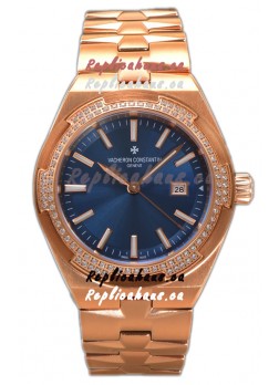 Vacheron Constantin Overseas Rose Gold Casing Blue Dial 35MM Swiss Replica Watch 