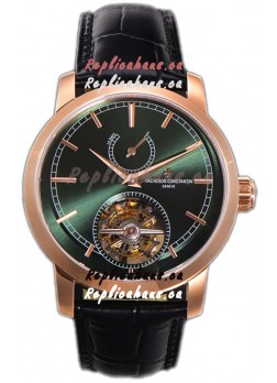 Vacheron Constantin Traditionelle 14-Day Tourbillon Green Dial Rose Gold 1:1 Mirror Replica Watch 