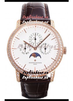 Vacheron Constantin Patrimony Perpetual Calendar Ultra-Thin Rose Gold White Dial Swiss Replica