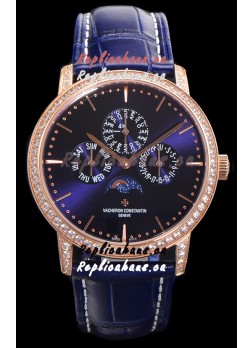 Vacheron Constantin Patrimony Perpetual Calendar Ultra-Thin Rose Gold Blue Dial Swiss Replica