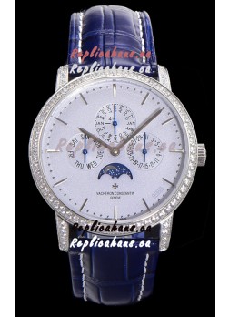 Vacheron Constantin Patrimony Perpetual Calendar Ultra-Thin White Gold Light Blue Dial Swiss Replica