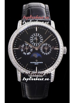 Vacheron Constantin Patrimony Perpetual Calendar Ultra-Thin White Gold Black Dial Swiss Replica