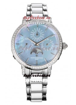 Vacheron Constantin Traditionelle Perpetual Calendar Ultra-Thin Steel Blue Pearl Swiss Replica