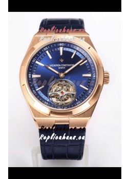 Vacheron Constantin Overseas Tourbillon Rose Gold in Blue Dial Leather Strap 1:1 Mirror Replica