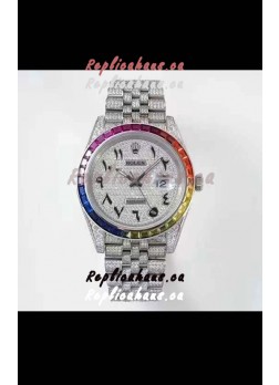 Rolex Datejust Full ICED Out Arabic Numerals Watch in 41MM Casing - 3135 Movement Stainless Steel