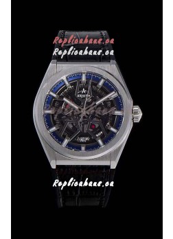 Zenith Defy Classic Skeleton 41 mm Titanium Men's Swiss Replica Watch - Black Leather Strap