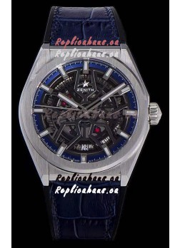 Zenith Defy Classic Skeleton 41 mm Titanium Men's Swiss Replica Watch - Blue Leather Strap