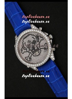 Five Time Zones J&C Skull Japanese Quartz in Full Diamonds