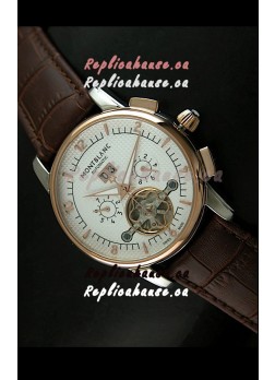 Mont Blanc Flying Tourbillon Japanese Replica Watch with Gold Bezel